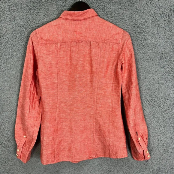 Banana Republic top women 2P orange chambray button up linen blend office career - Picture 7 of 7